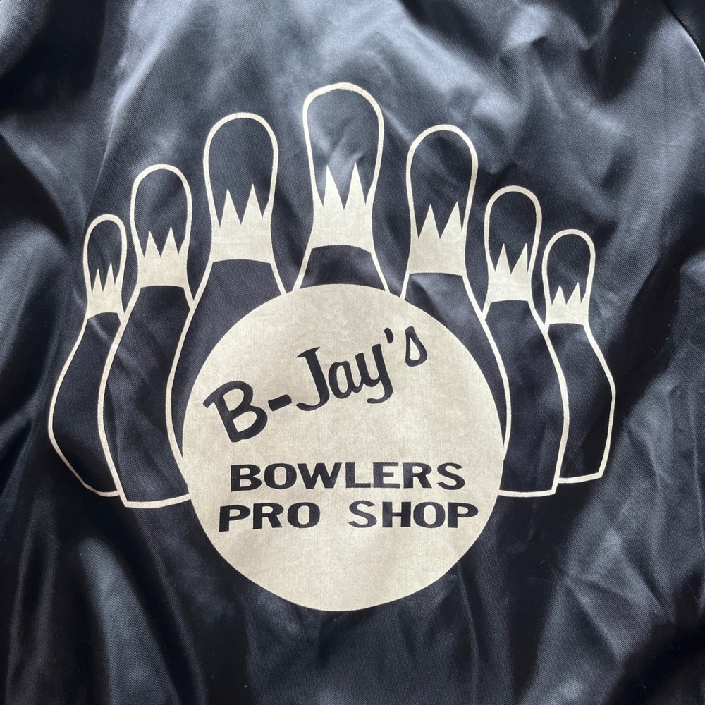 Aristo Jac Hilton Bomber Jacket Mens Medium Black Fair Vintage Bowling Graphic
